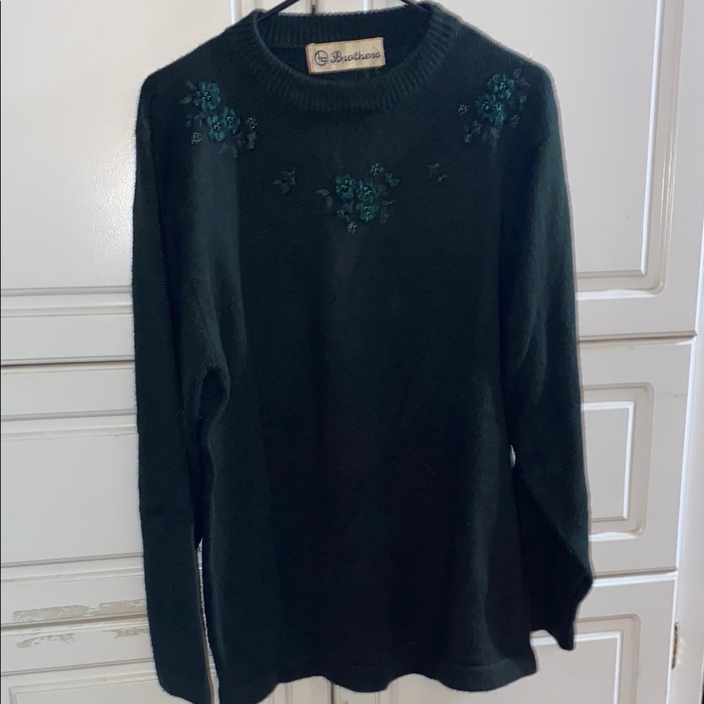 Brooks Brothers Dark Green Sweater with Floral Details